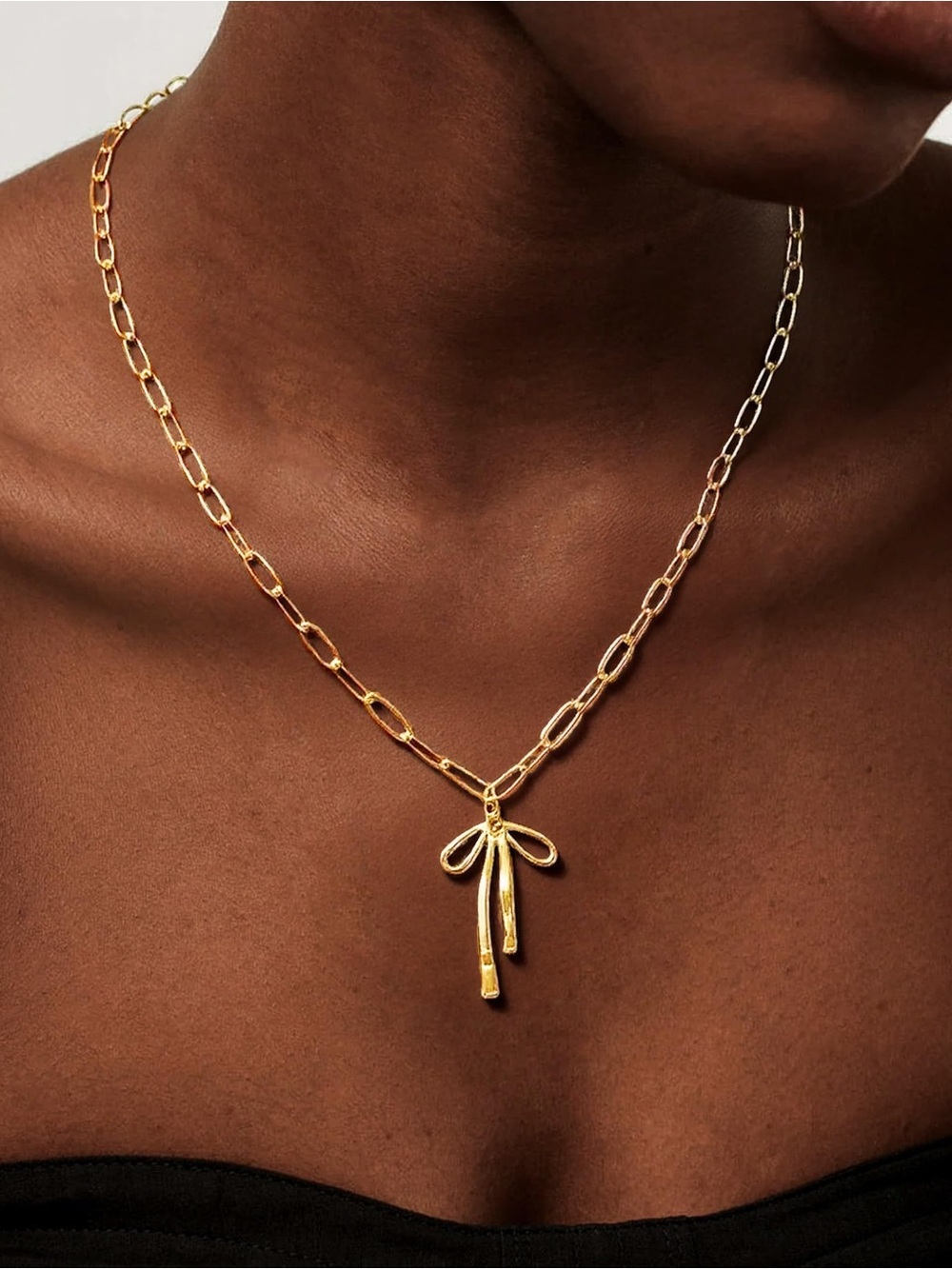 Gold Bow Pendant Paperclip Chain Necklace